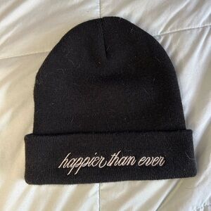 Happier Than Ever Embroidered Black Beanie Hat